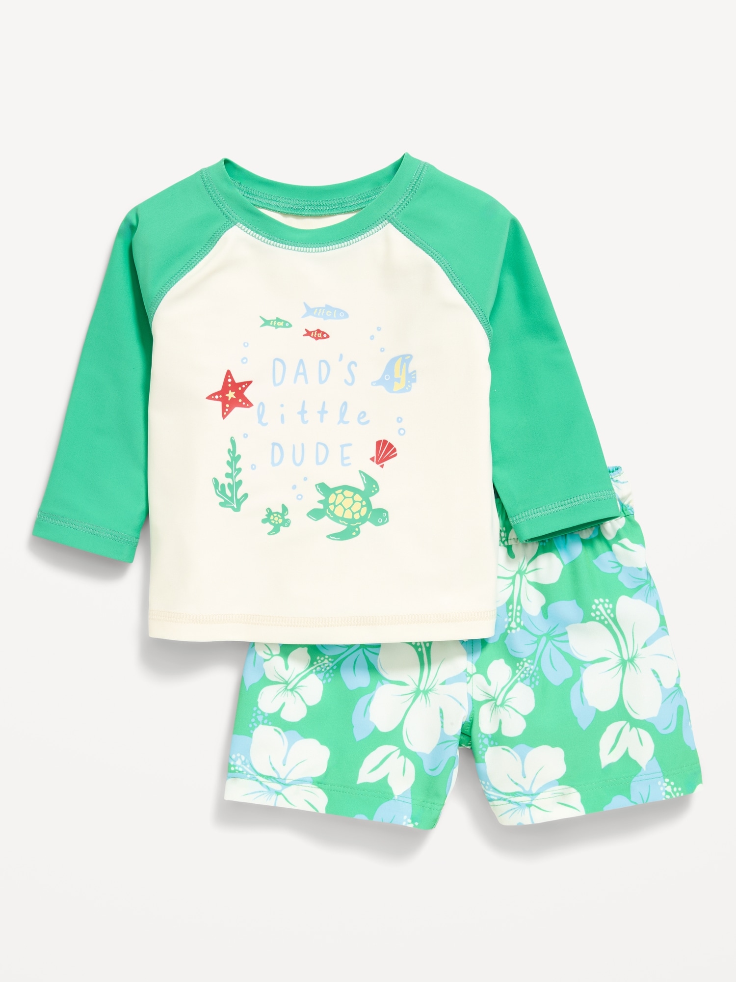 Long-Sleeve Rashguard Swim Top and Trunks Set for Baby