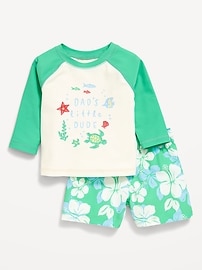 Image number 1 showing, Long-Sleeve Rashguard Swim Top and Trunks Set for Baby