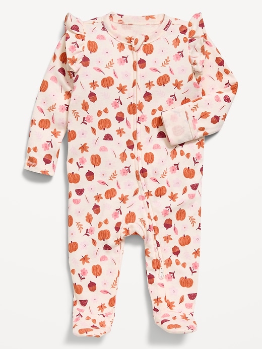 Image number 1 showing, Ruffle-Trim 2-Way-Zip Sleep & Play Footed One-Piece for Baby