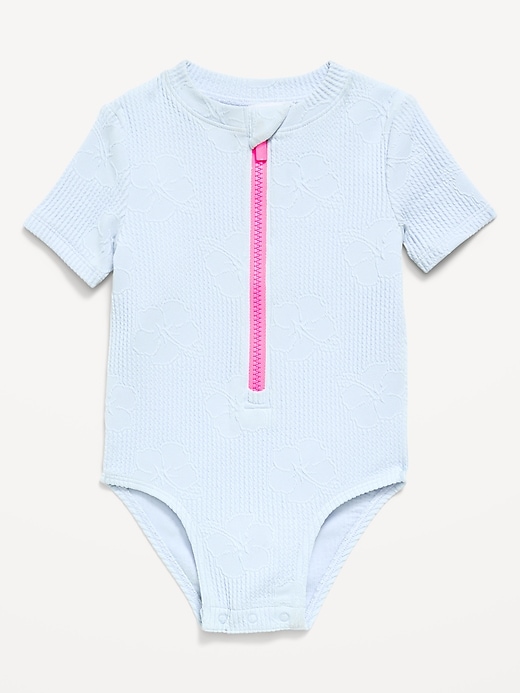 Image number 1 showing, Textured Zip-Front Rashguard One-Piece Swimsuit for Toddler Girls