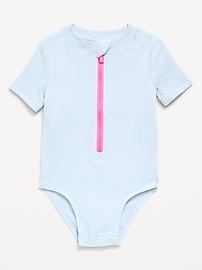 Image number 1 showing, Textured Zip-Front Rashguard One-Piece Swimsuit for Toddler Girls