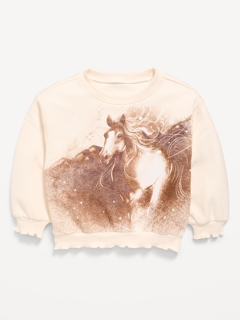 Long-Sleeve Graphic Lettuce-Edge Sweatshirt for Toddler Girls