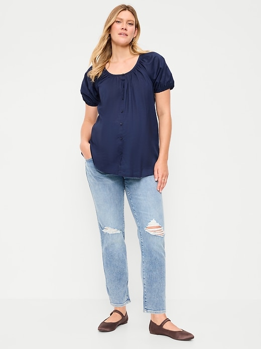 Image number 1 showing, Maternity Full-Panel Straight Ankle Jeans