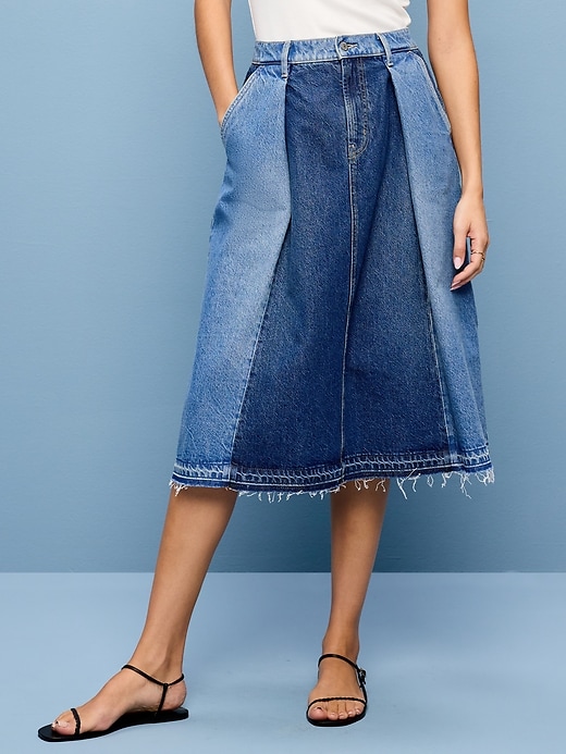 Image number 2 showing, Reconstructed Pleated Denim Midi Skirt