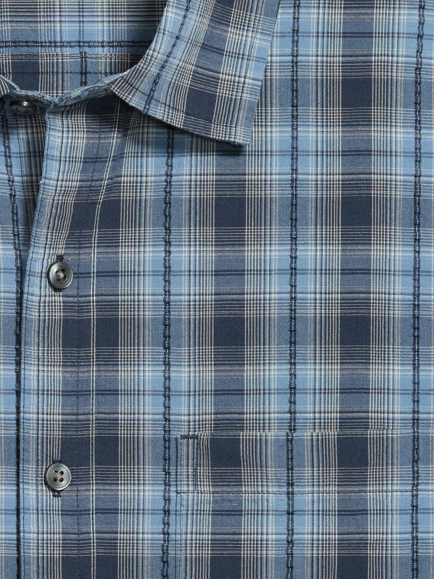 Loose Fit Textured Plaid Pocket Shirt