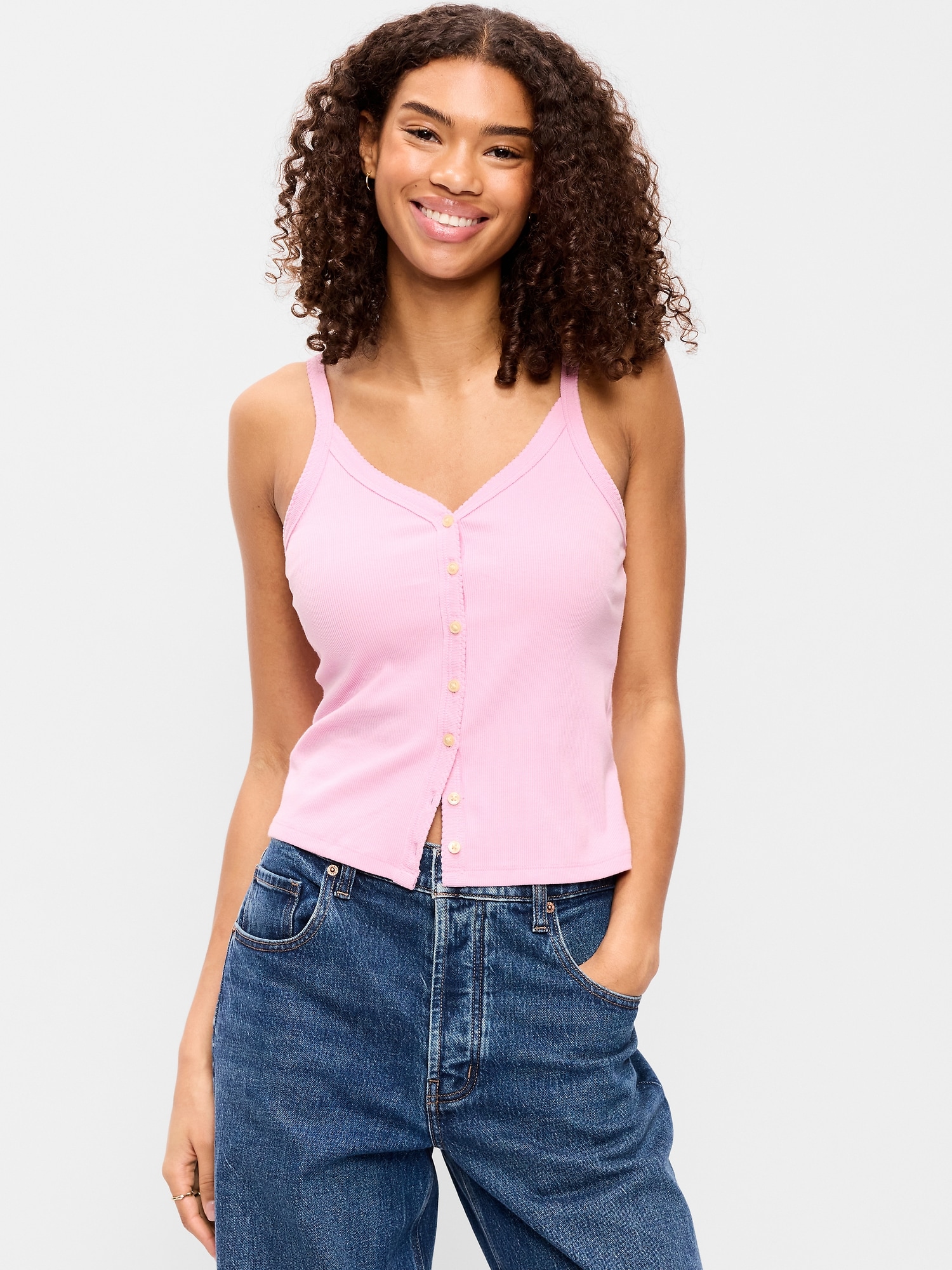 Button-Front Cami Tank Top