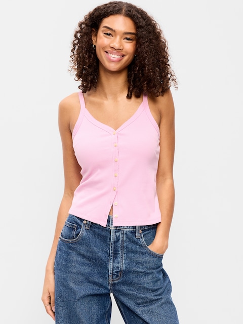 Button-Front Cami Tank Top