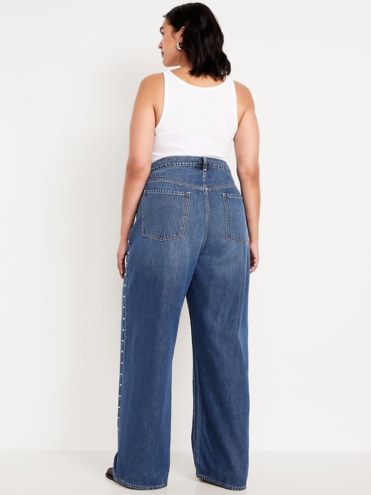 Image number 9 showing, High-Waisted Baggy Wide-Leg Studded Jeans