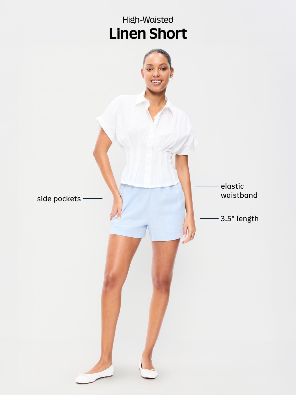High-Waisted Linen-Blend Shorts - 3.5-inch inseam