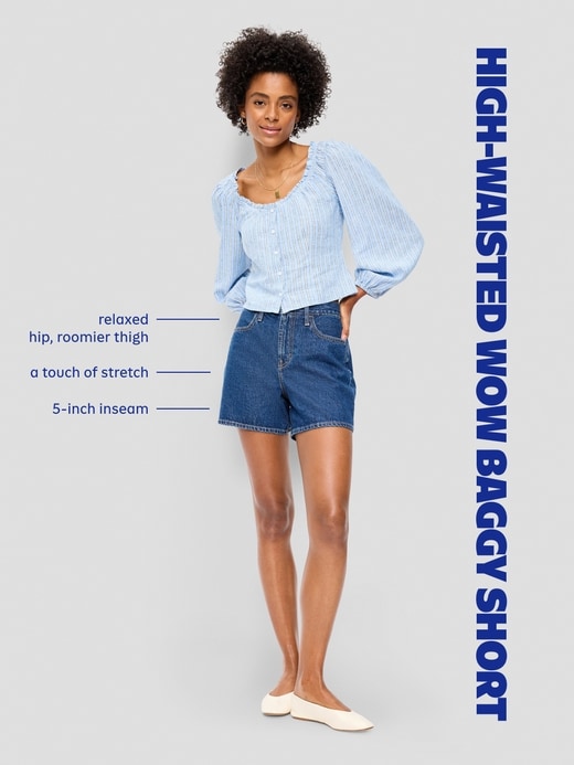 Image number 8 showing, High-Waisted Wow Baggy Jean Shorts -- 5-inch inseam
