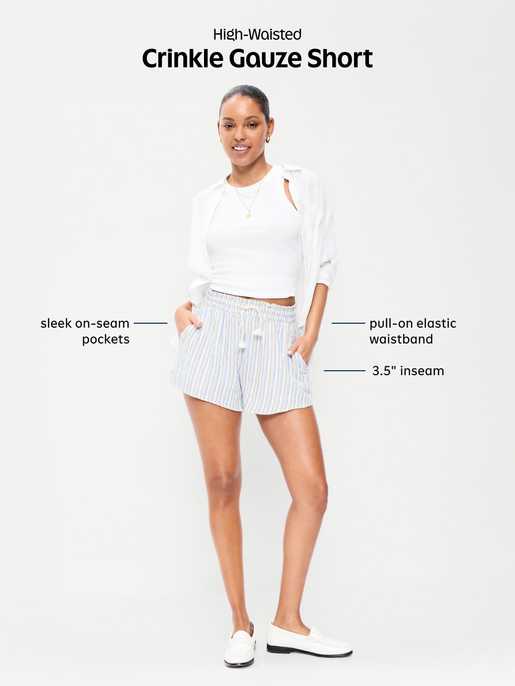 High-Waisted Crinkle Gauze Shorts