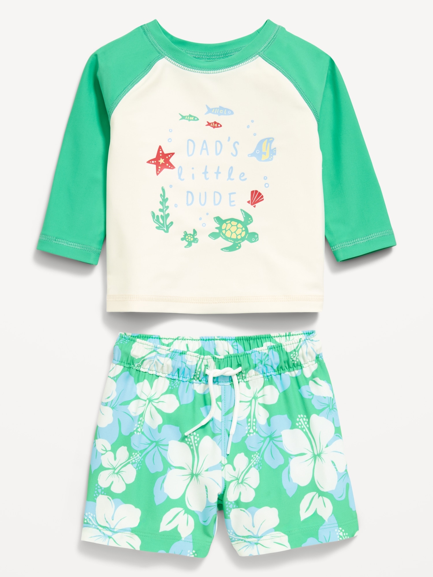 Long-Sleeve Rashguard Swim Top and Trunks Set for Baby
