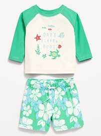 Image number 2 showing, Long-Sleeve Rashguard Swim Top and Trunks Set for Baby
