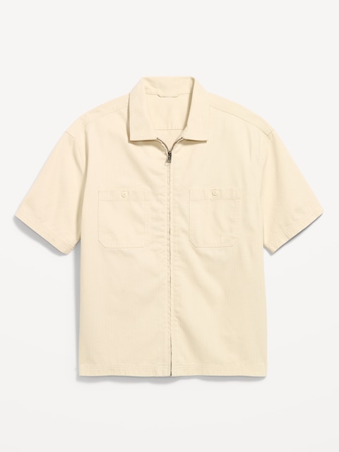 Loose Full-Zip Herringbone Workwear Shirt