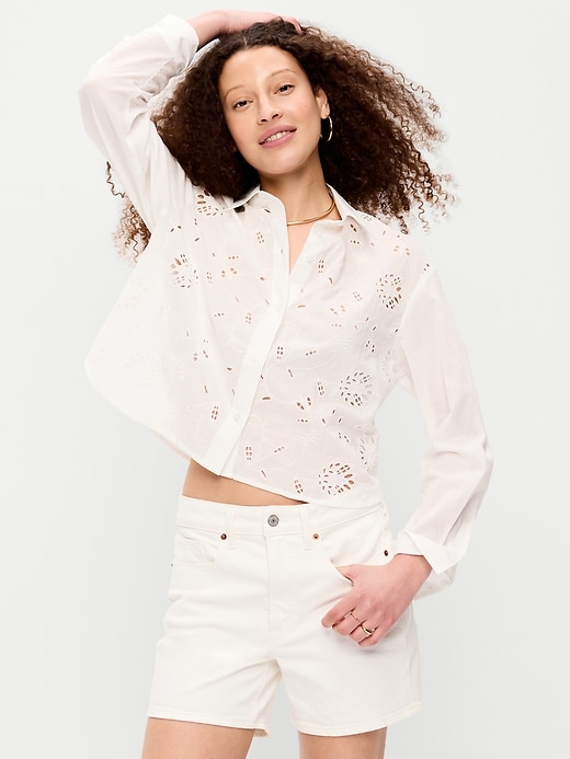 Image number 1 showing, Cropped Eyelet Button-Down Shirt