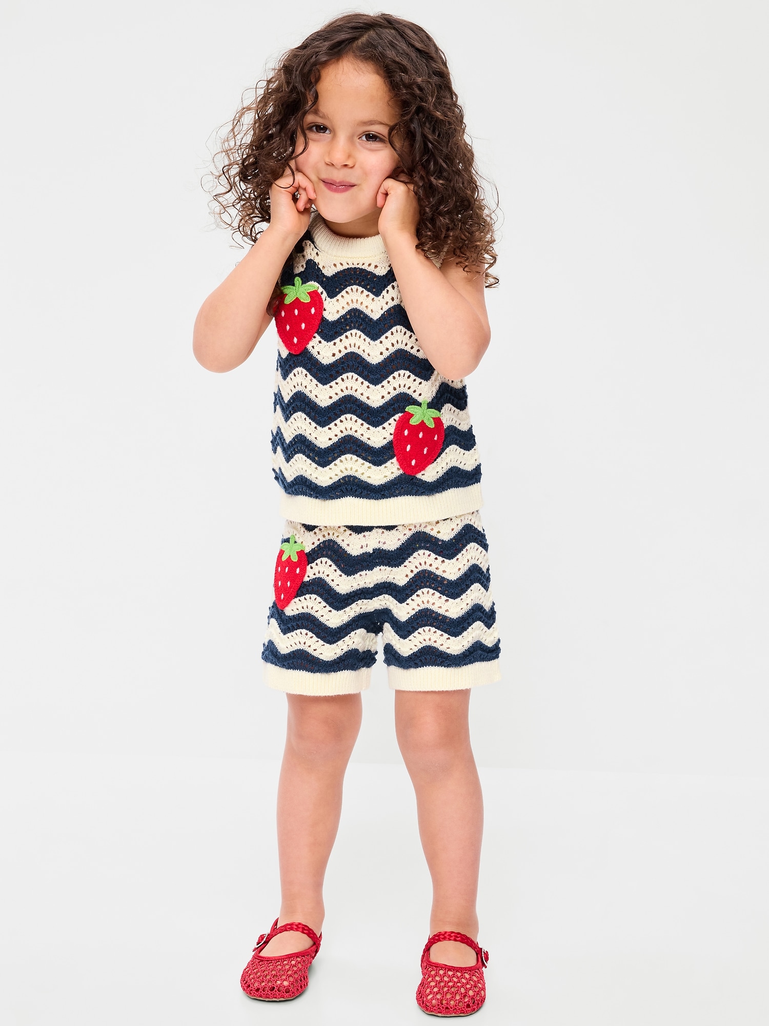Sleeveless Sweater-Knit Top and Shorts Set for Toddler Girls