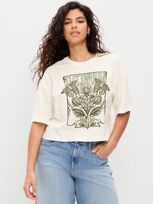 Image number 6 showing, Crew-Neck Oversized Crop Graphic T-Shirt