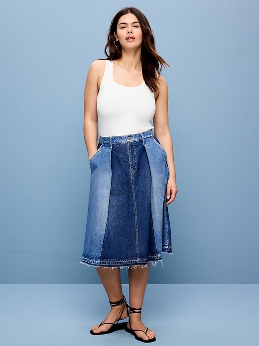 Image number 5 showing, Reconstructed Pleated Denim Midi Skirt