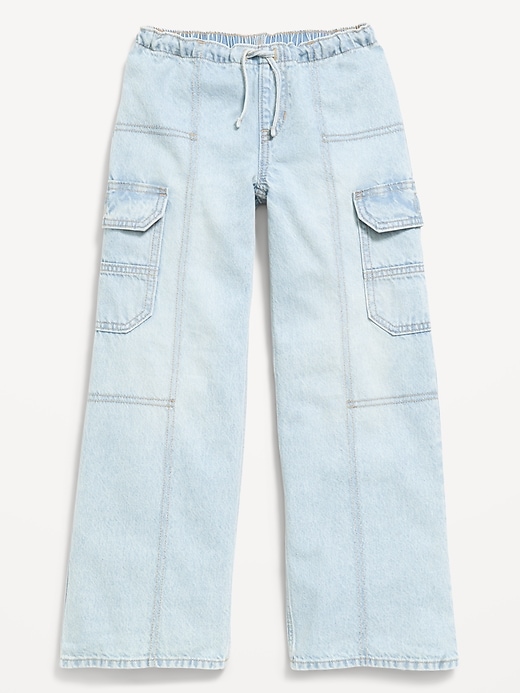 Image number 4 showing, Pull-On Low-Rise Super Baggy Wide-Leg Cargo Jeans for Girls