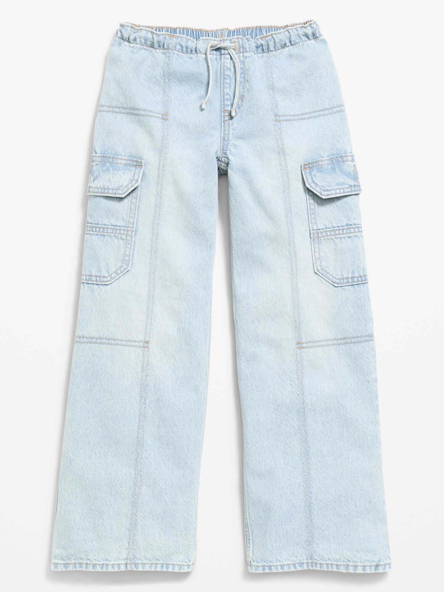 Джинсы Old Navy Pull-On Low-Rise Super Baggy Wide-Leg Cargo Jeans для девочек, цвет: Светлая варка — фото 4