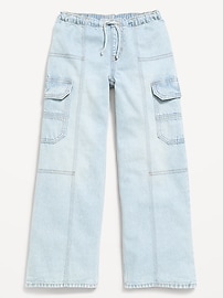 Image number 4 showing, Pull-On Low-Rise Super Baggy Wide-Leg Cargo Jeans for Girls