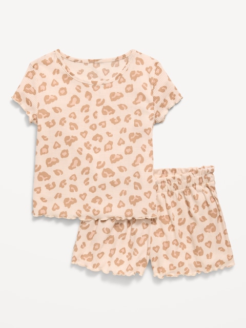 Ribbed Lettuce-Edge Pajama Top and Shorts Set for Girls