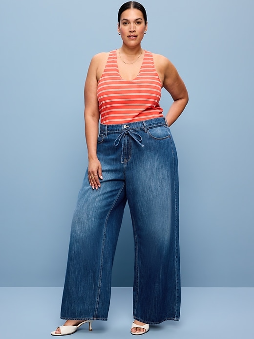 Image number 8 showing, High-Waisted Baggy Wide-Leg Drawstring Jeans