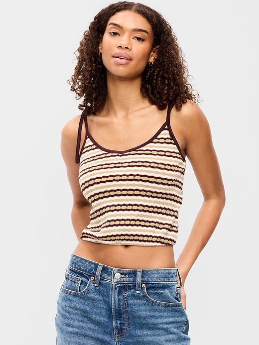 Image number 1 showing, Sleeveless Pointelle Tie-Strap Tank Top