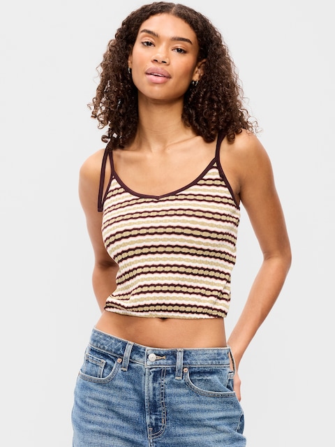 Sleeveless Pointelle Tie-Strap Tank Top