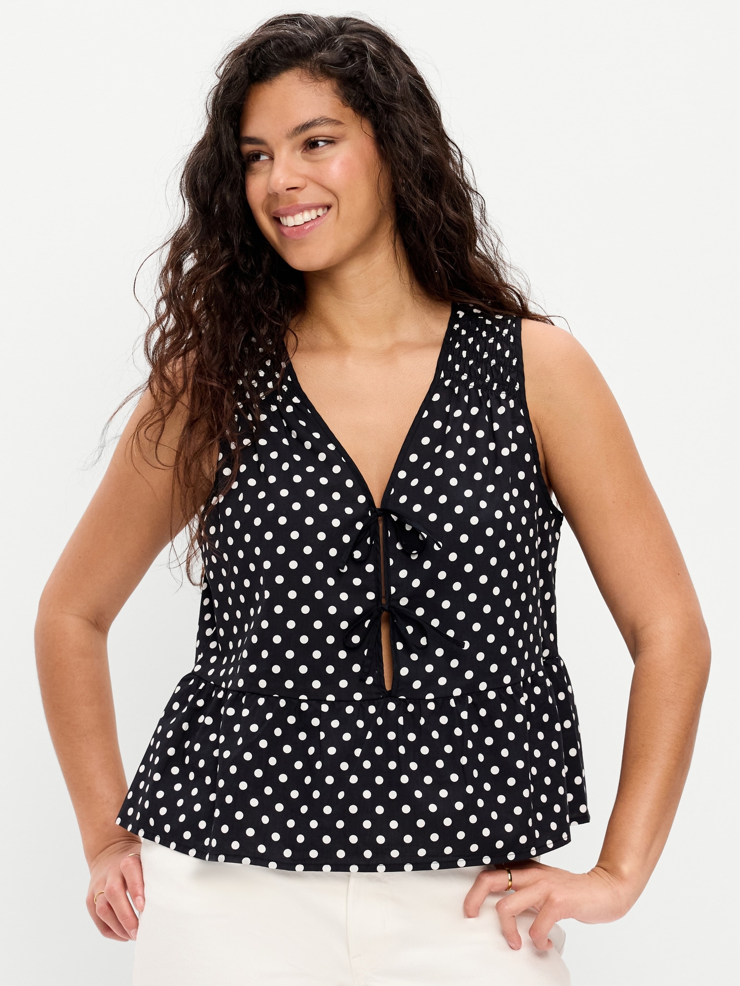Tie-Front Peplum Tank Top