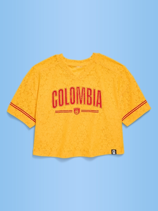 Image number 1 showing, FIFA World Cup 26™ Colombia Boxy Lace V-Neck T-Shirt for Girls