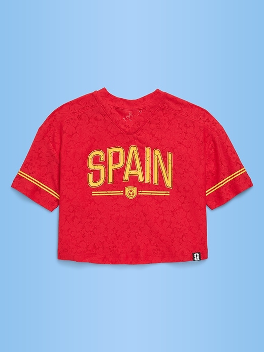 Image number 1 showing, FIFA World Cup 26™ Spain Boxy Lace V-Neck T-Shirt for Girls