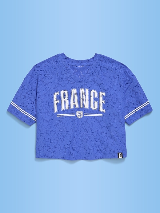 Image number 1 showing, FIFA World Cup 26™ France Boxy Lace V-Neck T-Shirt for Girls