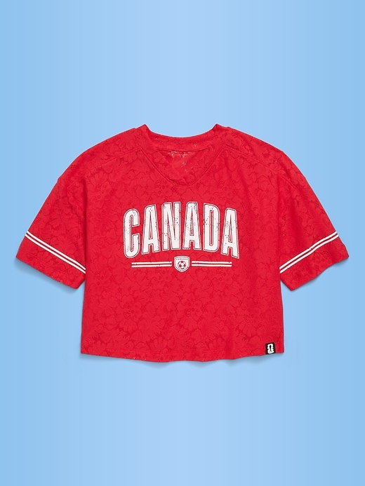 Image number 1 showing, FIFA World Cup 26™ Canada Boxy Lace V-Neck T-Shirt for Girls