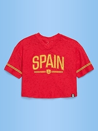 Image number 1 showing, FIFA World Cup 26™ Spain Boxy Lace V-Neck T-Shirt for Girls