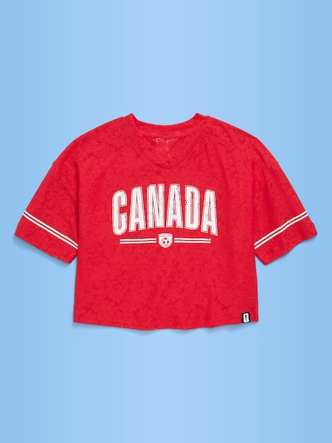 FIFA World Cup 26™ Canada Boxy Lace V-Neck T-Shirt for Girls