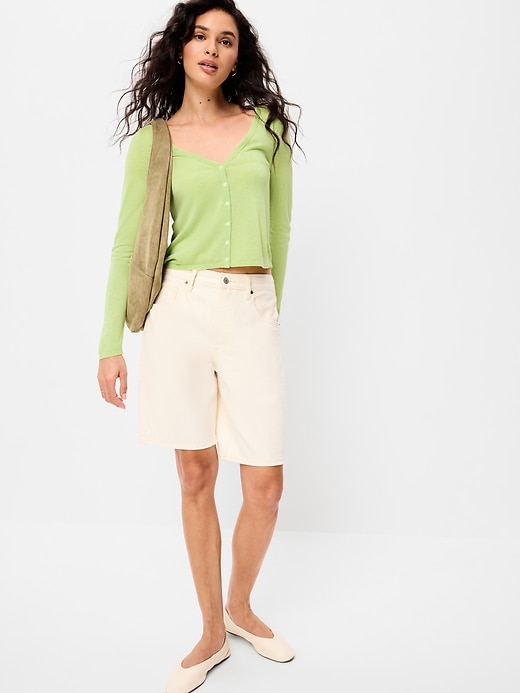 Image number 3 showing, V-Neck Long-Sleeve Sheer Cropped Cardigan