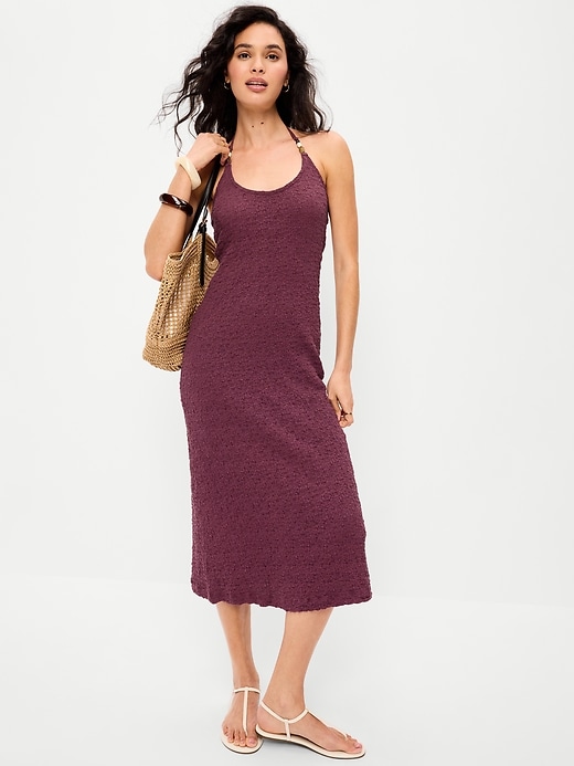 Image number 3 showing, Beaded Halter-Neck Textured Midi Dress