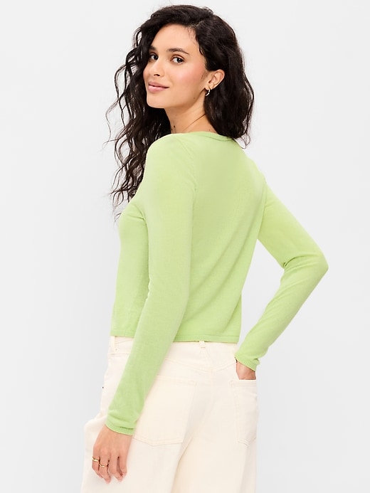 Image number 2 showing, V-Neck Long-Sleeve Sheer Cropped Cardigan