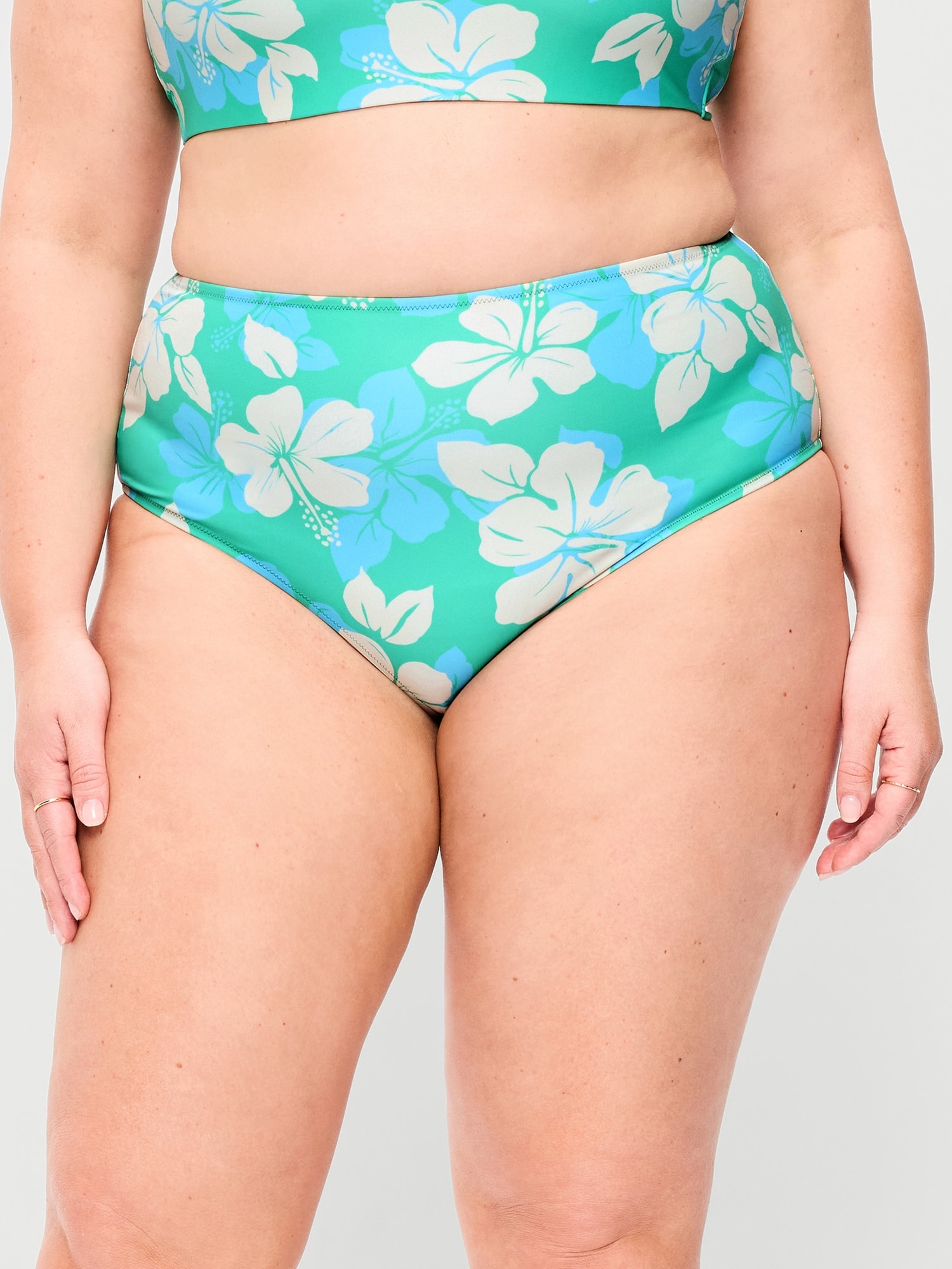 High-Waisted Printed Bikini Swim Bottoms