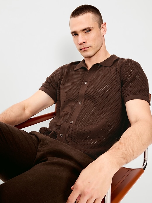 Image number 3 showing, Short-Sleeve Open-Knit Sweater Shirt