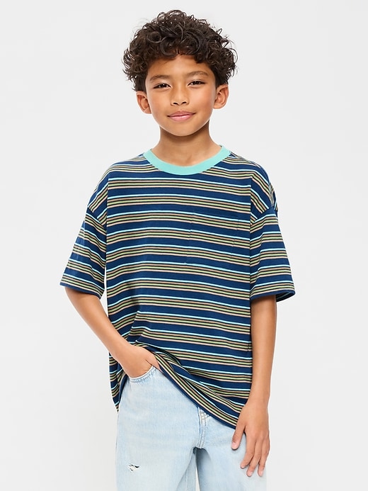 Image number 1 showing, Oversized Short-Sleeve Striped T-Shirt for Boys