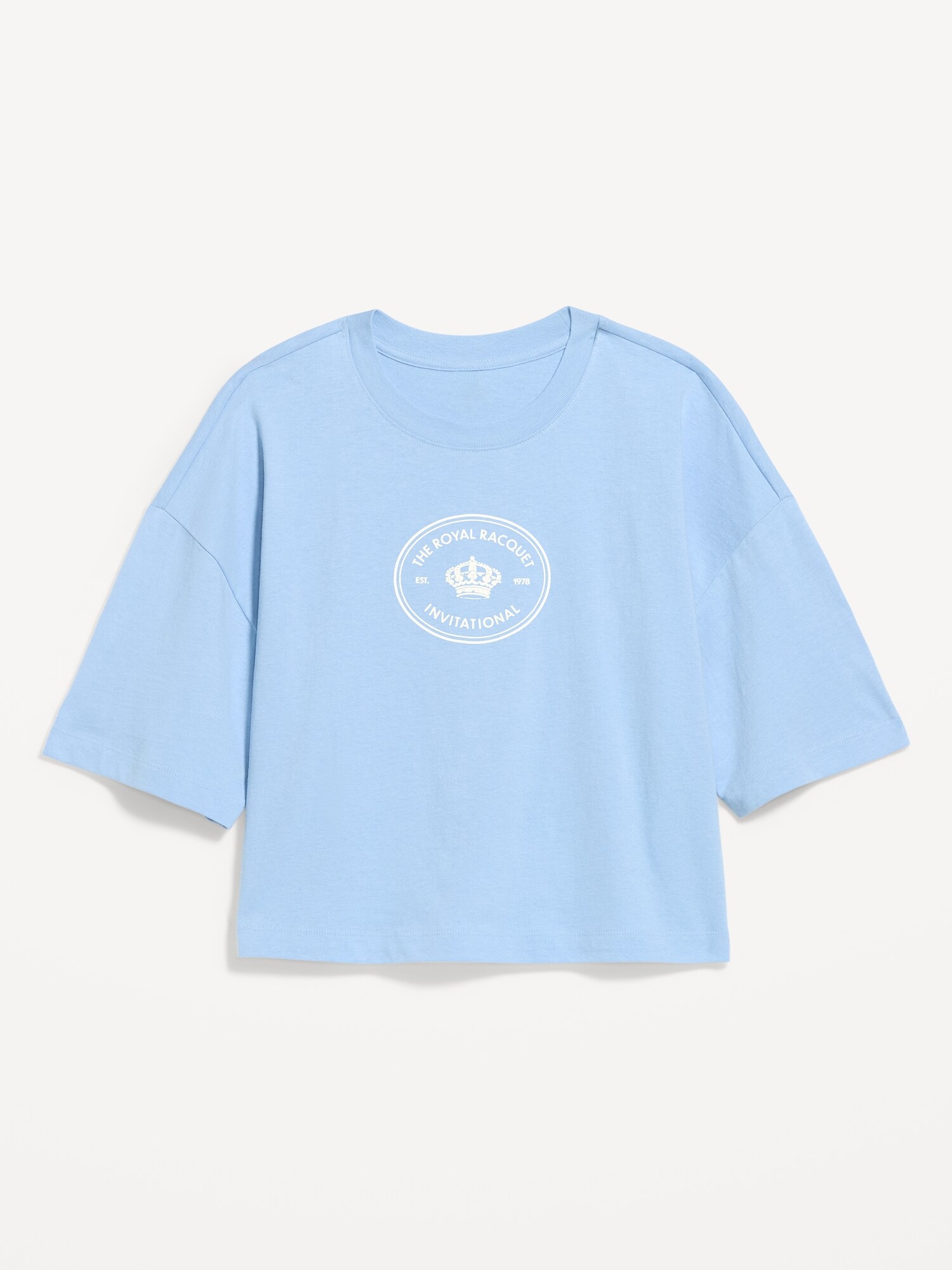 Женская футболка Old Navy Vintage Crew-Neck Oversized Crop Graphic, цвет: Синий — фото 5