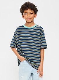 Image number 1 showing, Oversized Short-Sleeve Striped T-Shirt for Boys