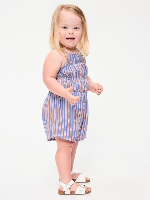 Sleeveless Double-Weave Smocked Romper for Toddler Girls