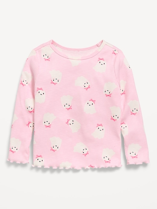 Image number 1 showing, Printed Fitted Long-Sleeve Ribbed T-Shirt for Toddler Girls