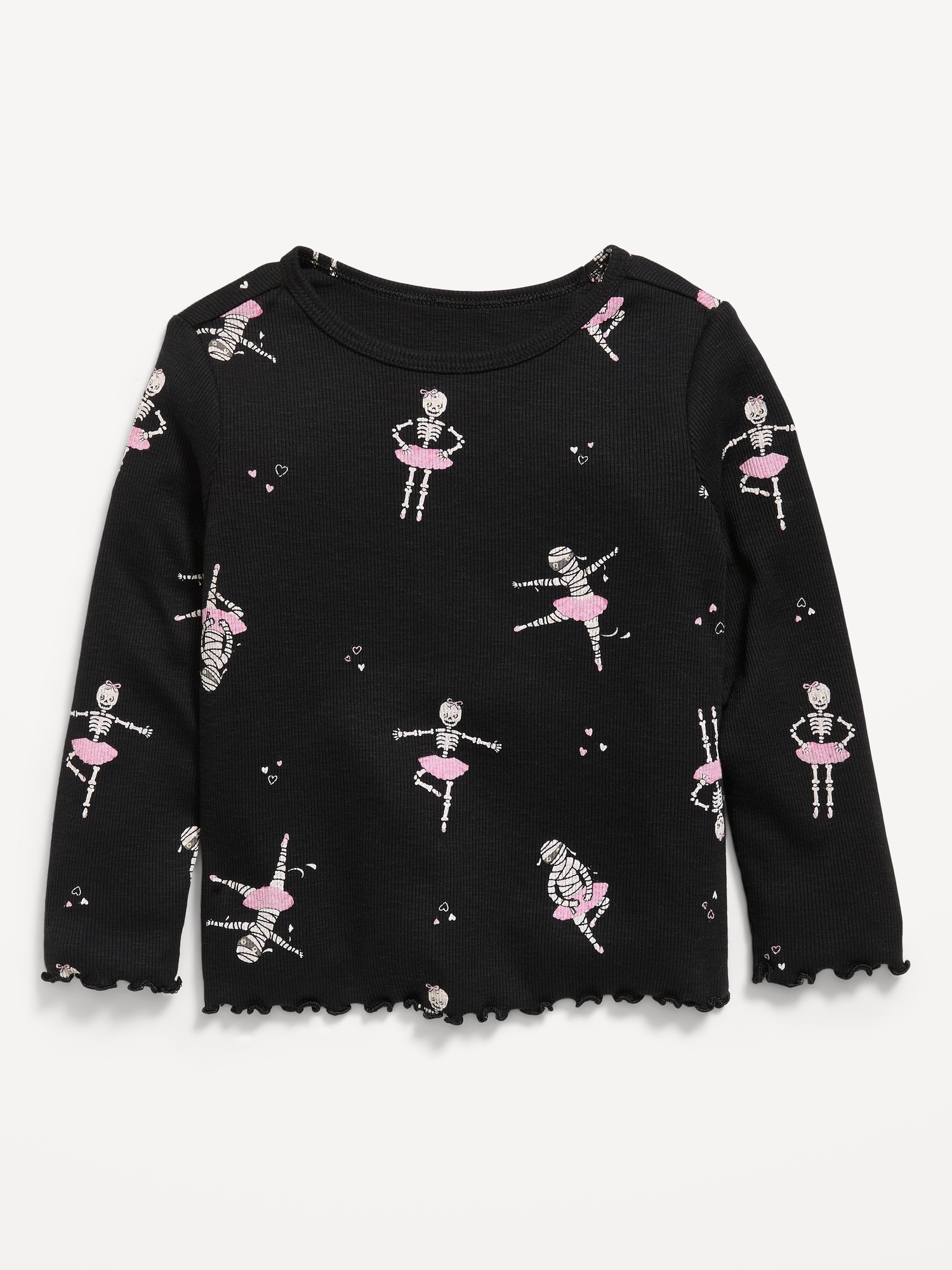 Printed Fitted Long-Sleeve Ribbed T-Shirt for Toddler Girls