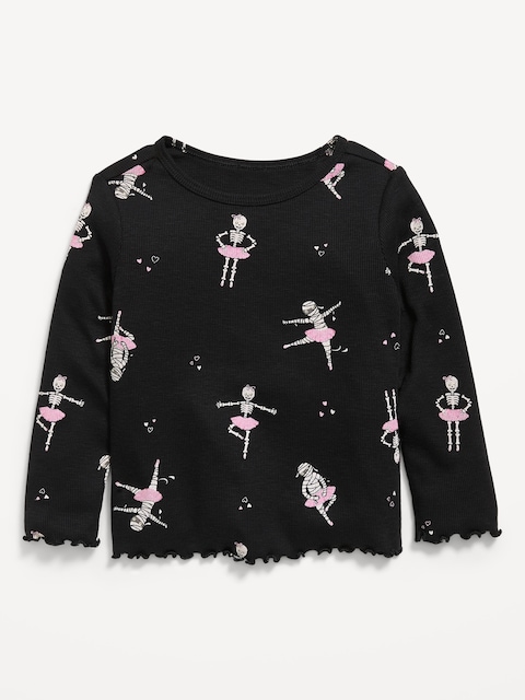 Printed Fitted Long-Sleeve Ribbed T-Shirt for Toddler Girls
