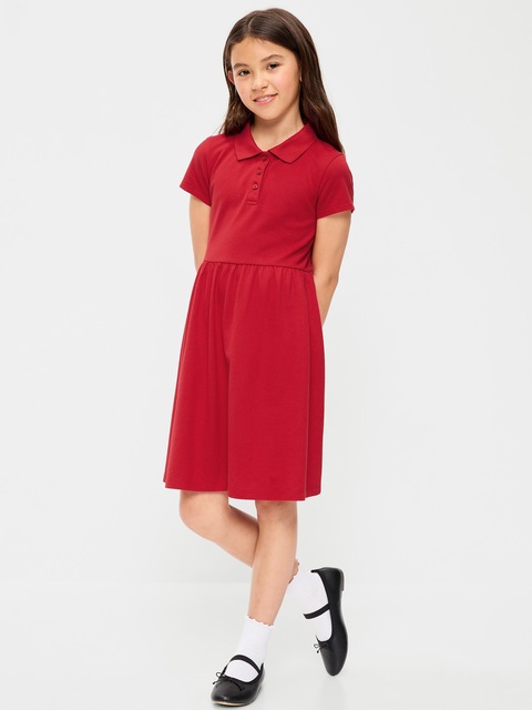 School Uniform Fit and Flare Pique Polo Dress for Girls