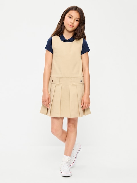School Uniform Sleeveless Twill Dress for Girls